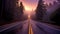 Foggy Straight Redwood Highway. Generative Ai