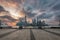 Foggy sunrise over the Bund walkway and the cityscape of Shanghai