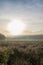 Foggy sunrise over Pochuck Mountains marshy foothills late summer