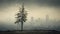 Foggy Tree In Unprimed Canvas Style: Dark And Gritty Environmental Activism