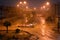 foggy unclear scene of the streets due to heavy rains flooding with stormy wind, thunder and lightning in Cairo, Egypt,