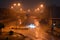 foggy unclear scene of the streets due to heavy rains flooding with stormy wind, thunder and lightning in Cairo, Egypt