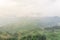 Foggy valley mountain landscape with lush green field terrace rice paddy in Sapa, Northern Vietnam