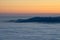 Foggy view from Jested mountain peak. Cold winter day. Liberec, Czech republic.