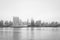 Foggy view of the Manhattan skyline from Gantry Plaza State Park, in Long Island City, Queens, New York City