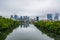 Foggy view of the Philadelphia skyline and Schuylkill River in Philadelphia, Pennsylvania