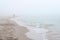 Foggy weather by the sea. Baltic beach in Poland.