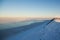 Foggy winter sea in a sunny day in the Arctic, the White Sea, the settlement of Onega, Russia. A severe northern cold