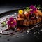 Foie gras, a pate decorated with edible flowers and micro greenery