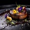 Foie gras, a pate decorated with edible flowers and micro greenery