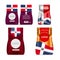 Foil food snack sachet bag packaging for coffee, salt, sugar, pepper, spices, sachet, chips, cookies colored in national flag of