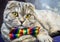 fold cat in a tie butterfly rainbow colors