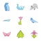 Fold paper icons set, cartoon style