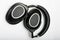 Foldable black leather headphones