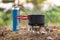 Foldable camping gas fire system  with gas baloon and  a pot with radiator for fast heating