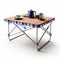 Foldable Camping Table With Tea Cups - Realistic Navy And Brown Design