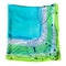 Folded blue and green handpainted scarf isolated