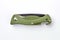 Folded green military pocket knife.