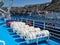 Folded Life Rafts on Greek Ferry, Santorini, Greece