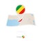 Folded paper map of Congo with flag pin of Congo