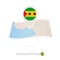 Folded paper map of Sao Tome and Principe with flag pin of Sao Tome and Principe