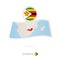 Folded paper map of Zimbabwe with flag pin of Zimbabwe