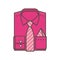 Folded pink shirt with tie and pocket square isolated vector illustration