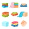 Folded towel. Soft fashion fabric cotton color towels for fresh kitchen or bath isolated cartoon vector collection