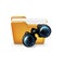 Folder and binoculars icon; search concept on white