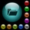 Folder open icons in color illuminated glass buttons