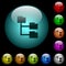 Folder structure icons in color illuminated glass buttons