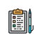 Folder tablet with documents and pen flat color icon.