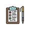 Folder tablet with pen, checklist flat color icon.