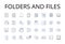 Folders and files line icons collection. Directories and documents, Containers and data, Archives and records, Binders