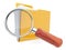 Folders and magnifying glass. File search. 3D