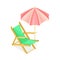 Folding Camp Chair with Armrest and Umbrella as Picnic Place Isometric Vector Illustration