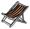Folding deck chair. Striped beach seat in hand drawn style