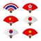 Folding fan or hand fan asia flag design set