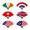 Folding fan or hand fan National flag concept design set Ireland, Netherlands, Switzerland, Norway, United States and Malaysia