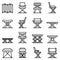 Folding furniture icons set, outline style