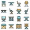 Folding furniture icons set vector flat