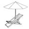 Folding garden lounger and open parasol