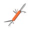 Folding multifunctional Swiss knife for hiking and traveling. Vector illustration