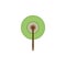 Folding round asian green fan icon, flat cartoon vector illustration isolated.