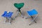 Folding small chairs for outdoor recreation. Fishing and travel accessories