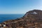 Folegandros island, Greece, Cyclades. Panagia Virgin Mary Church and long zigzag road