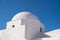 Folegandros island, Old church at Chora town against blue sky background. Greece, Cyclades