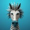 Folk Art-inspired Zebra Figurine With Blue Feathers And Eyes