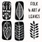 Folk art leaf graphic elements for design set. Hand drawn linocut style block print motif. Black outline folkloric clip art