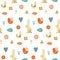 Folk art seamless pattern with rabbit, bird and decorative elements.